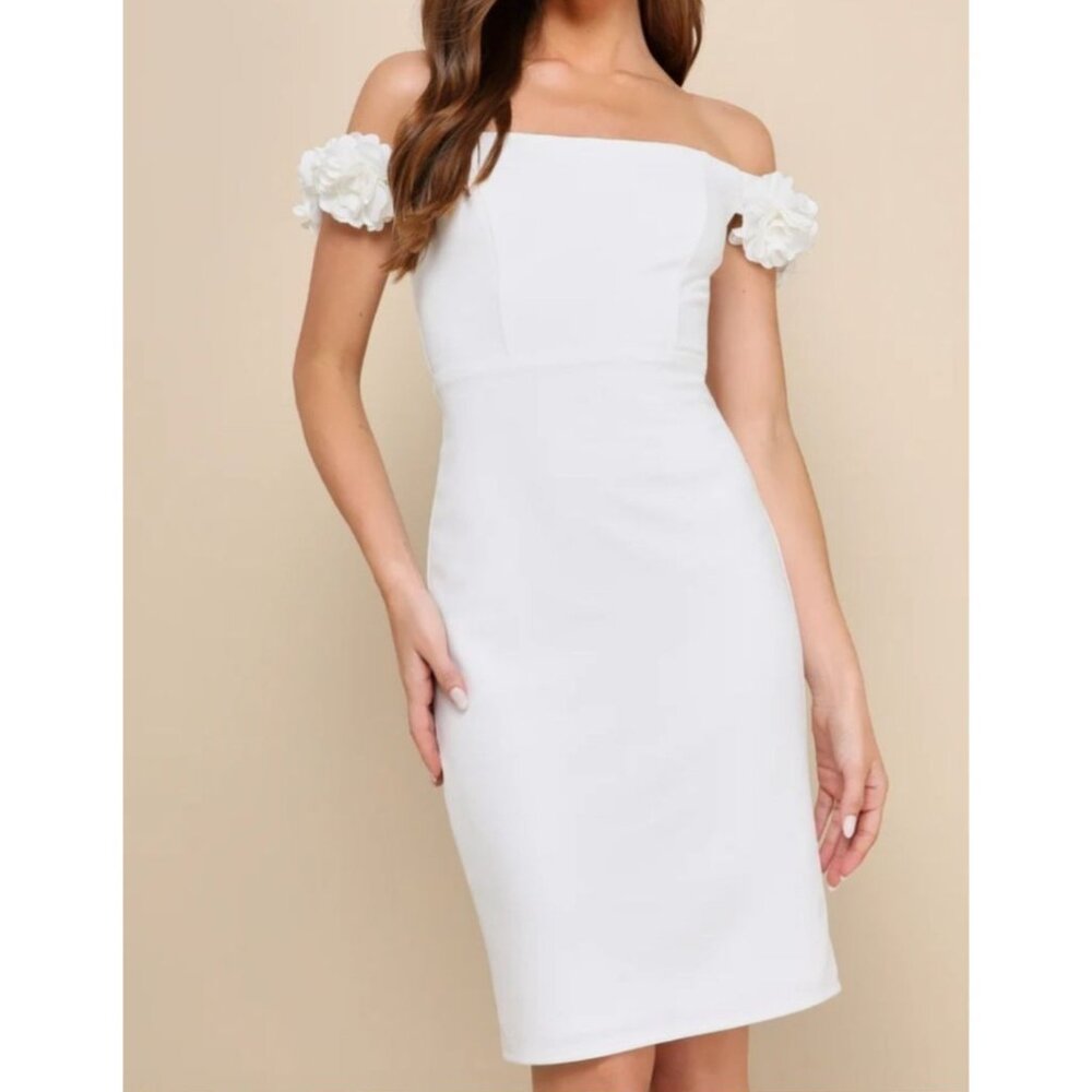 Lulus Pretty Preseence White Off-The-Shoulder Floral Strap Mini Dress Medium